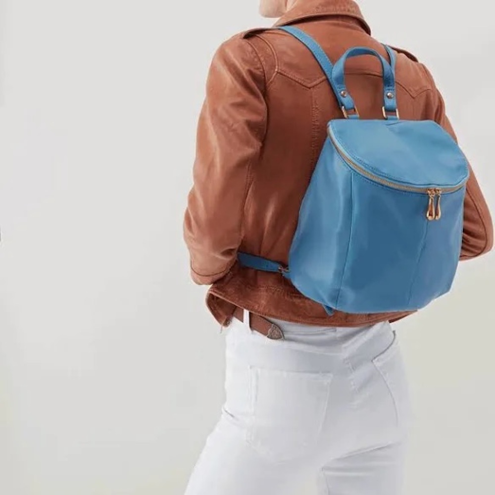 HOBO Blue Leather Mini Backpack with Structured Design